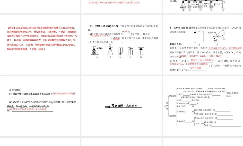 （山西地区）中考化学总复习 第一篇 考点聚焦 第3讲 碳和碳的氧化物课件-人教版初中九年级全册化学课件