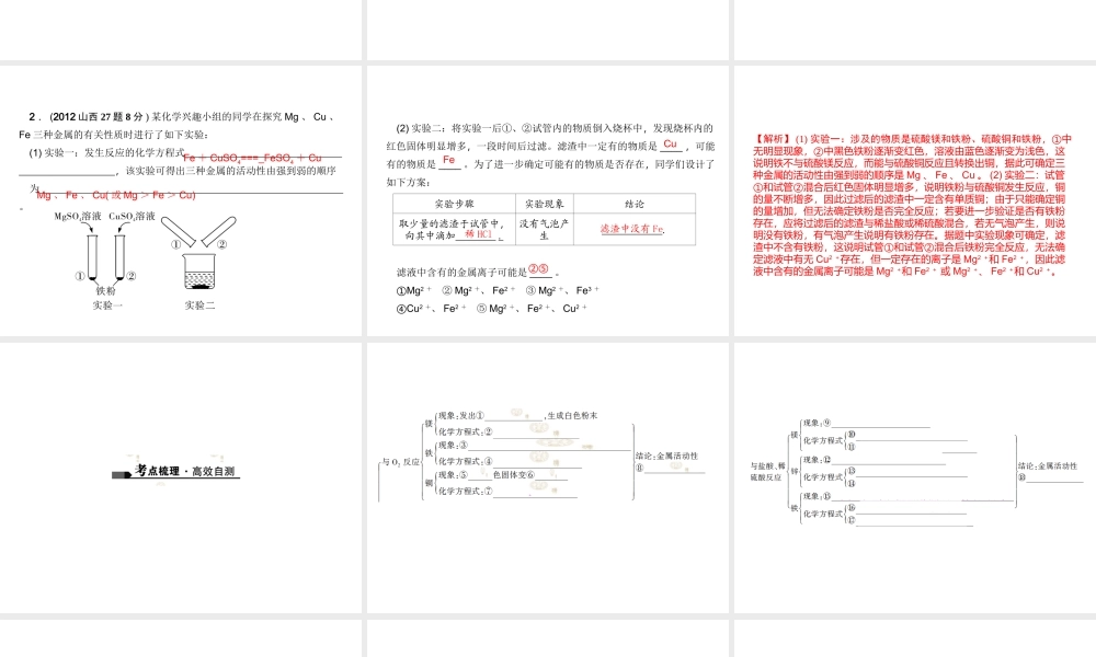 （山西地区）中考化学总复习 第一篇 考点聚焦 第8讲 金属的化学性质课件-人教版初中九年级全册化学课件