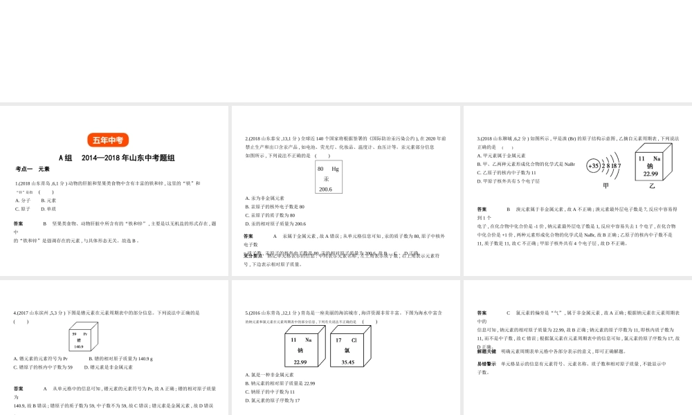 （山东专版）中考化学复习 专题八 物质的组成和分类（试卷部分）课件-人教版初中九年级全册化学课件