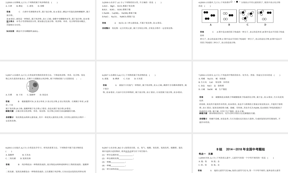 （山东专版）中考化学复习 专题八 物质的组成和分类（试卷部分）课件-人教版初中九年级全册化学课件