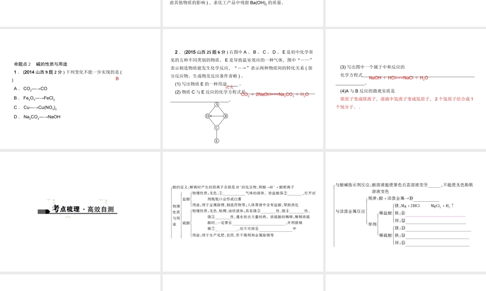 （山西地区）中考化学总复习 第一篇 考点聚焦 第9讲 常见的酸和碱课件-人教版初中九年级全册化学课件