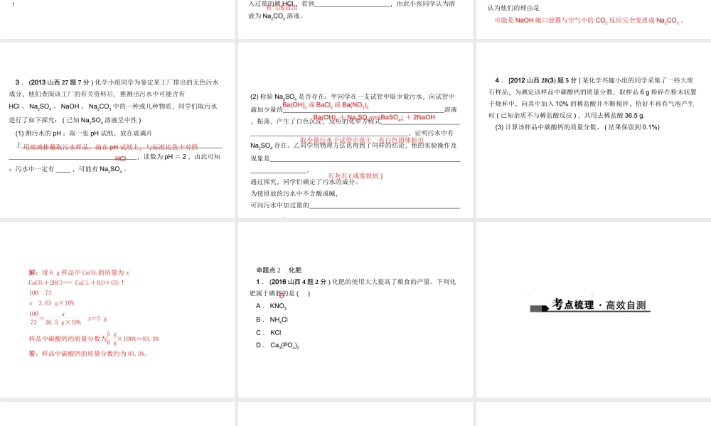 （山西地区）中考化学总复习 第一篇 考点聚焦 第11讲 盐、化肥课件-人教版初中九年级全册化学课件