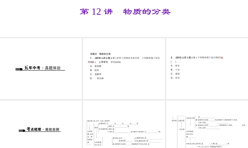 （山西地区）中考化学总复习 第一篇 考点聚焦 第12讲 物质的分类课件-人教版初中九年级全册化学课件
