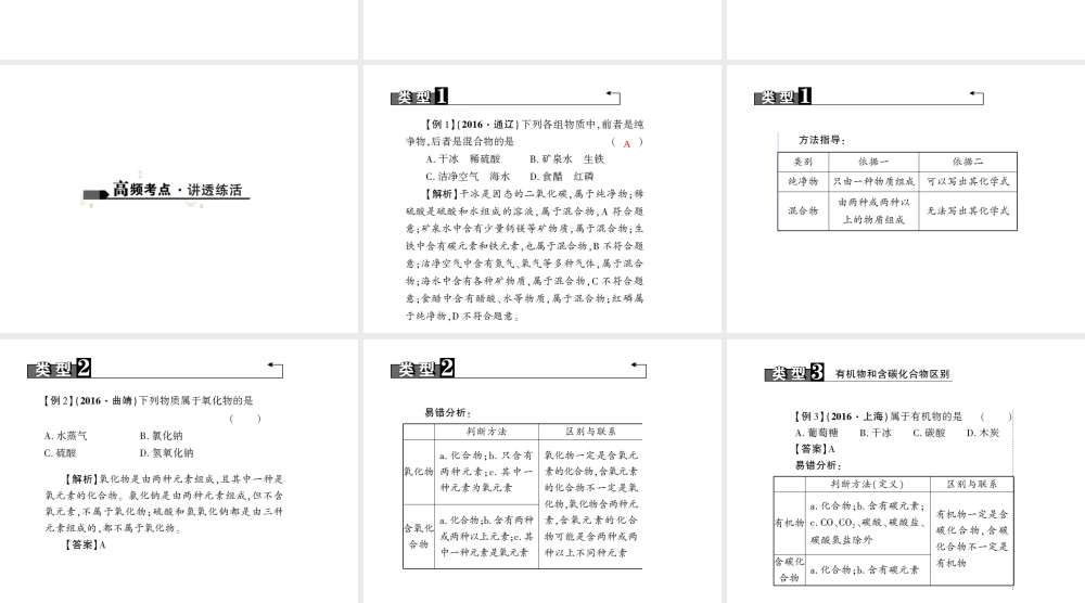 （山西地区）中考化学总复习 第一篇 考点聚焦 第12讲 物质的分类课件-人教版初中九年级全册化学课件
