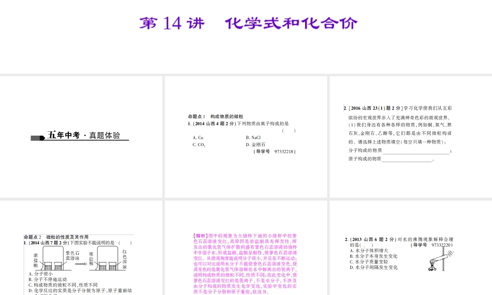 （山西地区）中考化学总复习 第一篇 考点聚焦 第13讲 构成物质的微粒 元素课件-人教版初中九年级全册化学课件