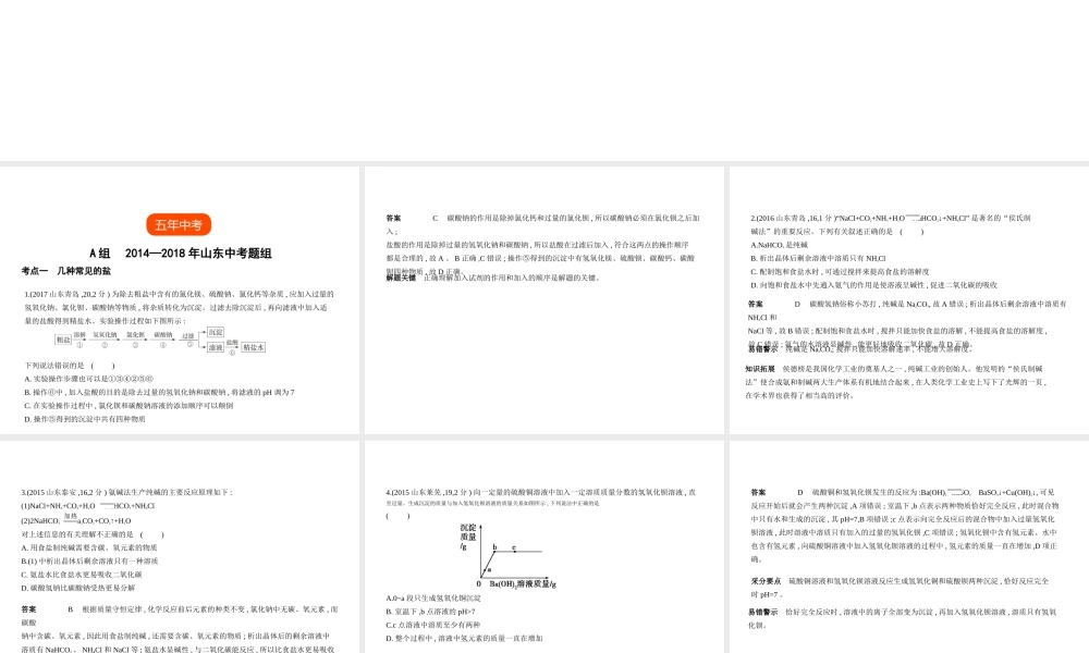 （山东专版）中考化学复习 专题六 盐 化学肥料（试卷部分）课件-人教版初中九年级全册化学课件