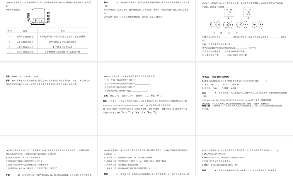 （山东专版）中考化学复习 专题七 微粒构成物质（试卷部分）课件-人教版初中九年级全册化学课件