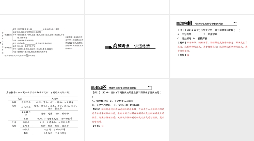 （山西地区）中考化学总复习 第一篇 考点聚焦 第15讲 物质的变化和性质课件-人教版初中九年级全册化学课件