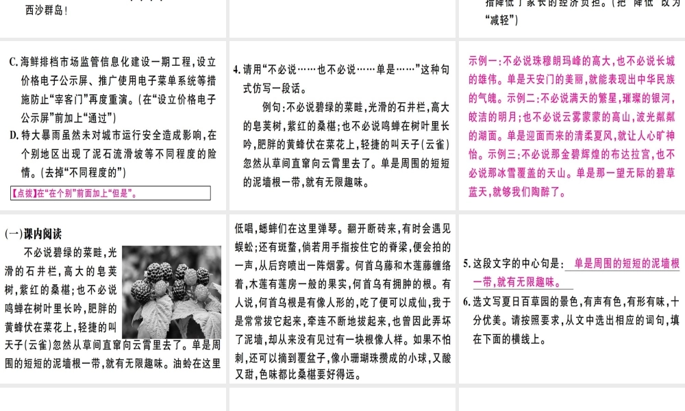 （广东专版）七年级语文上册 第三单元 9 从百草园到三味书屋习题讲评课件 新人教版-新人教版初中七年级上册语文课件