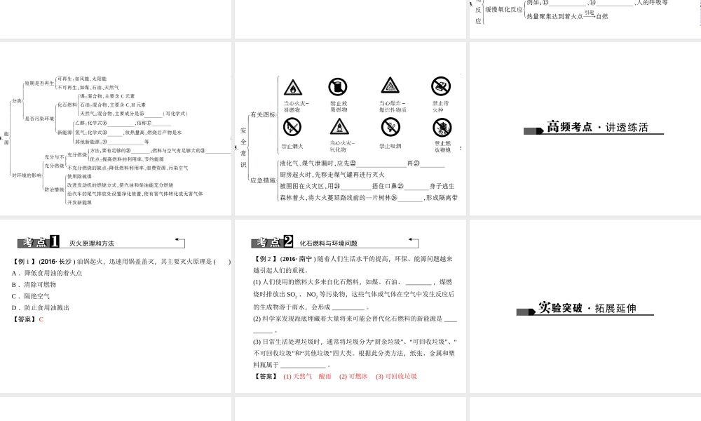 （山西地区）中考化学总复习 第一篇 考点聚焦 第18讲 燃烧与灭火、能源课件-人教版初中九年级全册化学课件