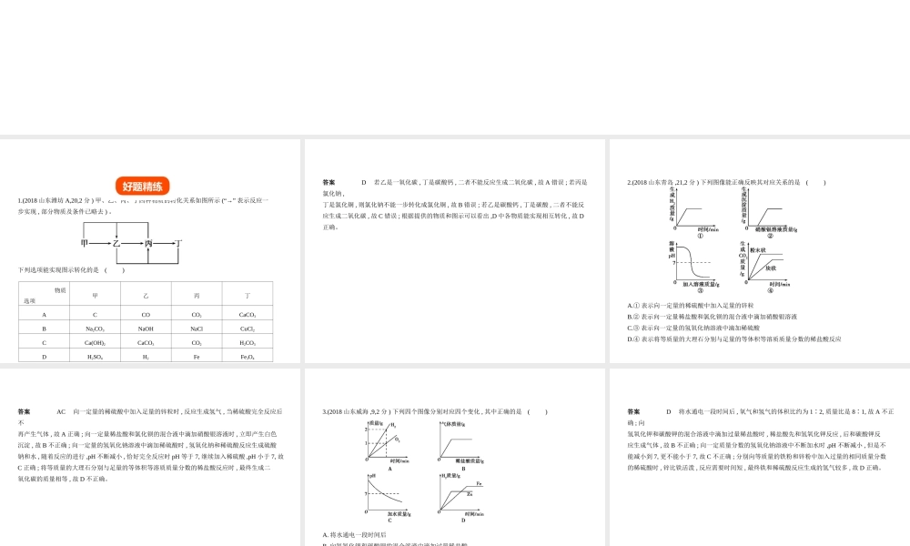 （山东专版）中考化学复习 专题十八 化学图表题（试卷部分）课件-人教版初中九年级全册化学课件