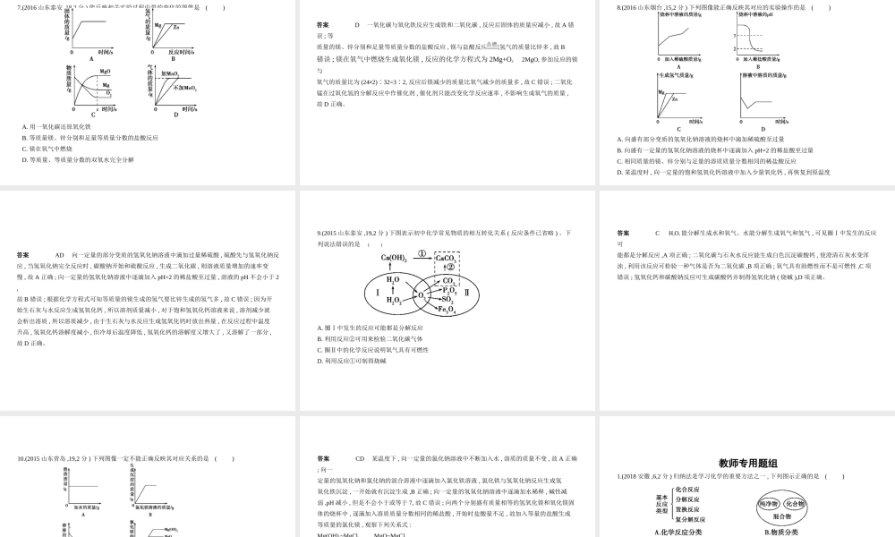 （山东专版）中考化学复习 专题十八 化学图表题（试卷部分）课件-人教版初中九年级全册化学课件