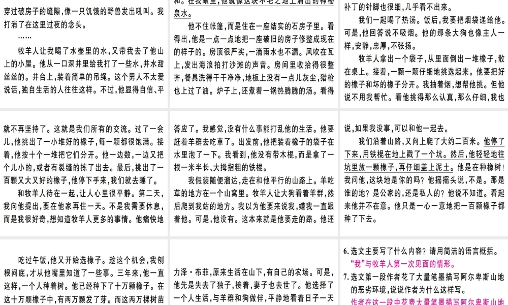 （广东专版）七年级语文上册 第四单元 13 植树的牧羊人习题讲评课件 新人教版-新人教版初中七年级上册语文课件