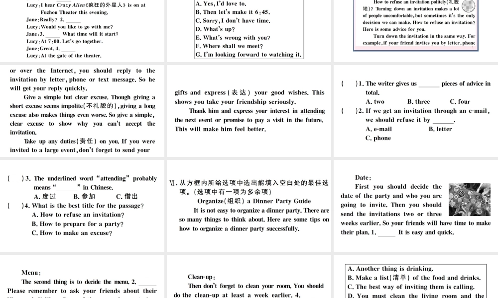 （山西专版）秋八年级英语上册 Unit 9 Can you come to my party第四课时习题课件（新版）人教新目标版-（新版）人教新目标版初中八年级上册英语课件