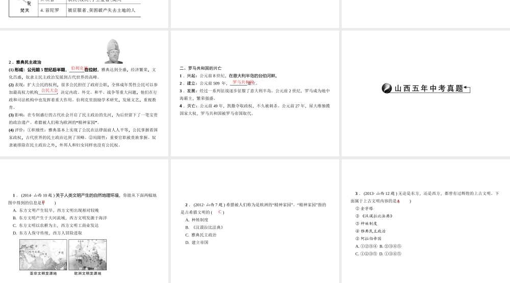 （山西地区）中考历史 主题15 上古人类文明课件-人教版初中九年级全册历史课件
