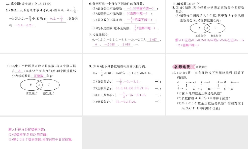 （山西专级数学上册 第1章 有理数 1.2 有理数 1.2.1 有理数习题课件 （新版）新人教版-（新版）新人教级上册数学课件