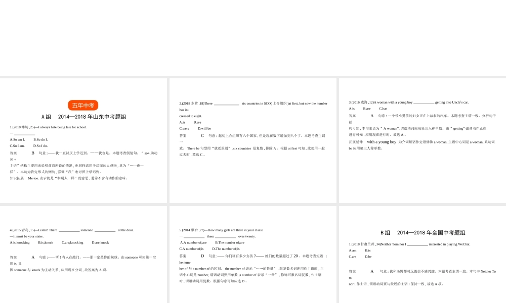 （山东专用）中考英语复习 专题十二 主谓一致和倒装句（试卷部分）（含18年中考真题精解精析）课件-人教版初中九年级全册英语课件