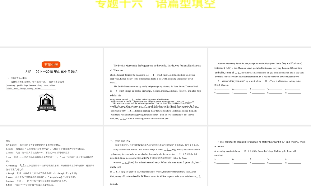 （山东专用）中考英语复习 专题十六 语篇型填空（试卷部分）（含18年中考真题精解精析）课件-人教版初中九年级全册英语课件