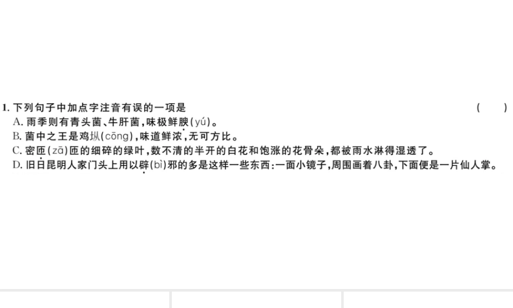 （山西专版）秋八年级语文上册 第四单元 17 昆明的雨习题课件 新人教版-新人教版初中八年级上册语文课件