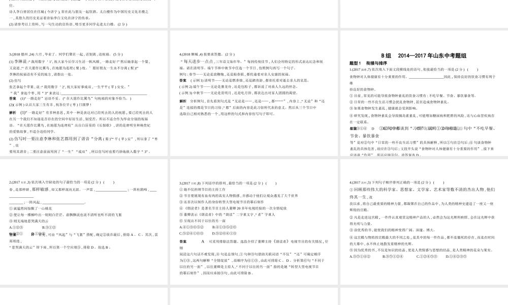 （山东专用）中考语文总复习 第一部分 基础知识积累与运用 专题四 语言的运用与表达（试题部分）课件-人教版初中九年级全册语文课件
