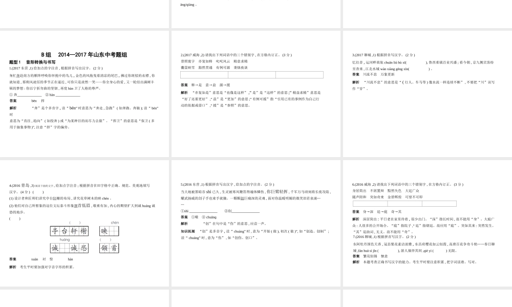 （山东专用）中考语文总复习 第一部分 基础知识积累与运用 专题一 识字与写字（试题部分）课件-人教版初中九年级全册语文课件