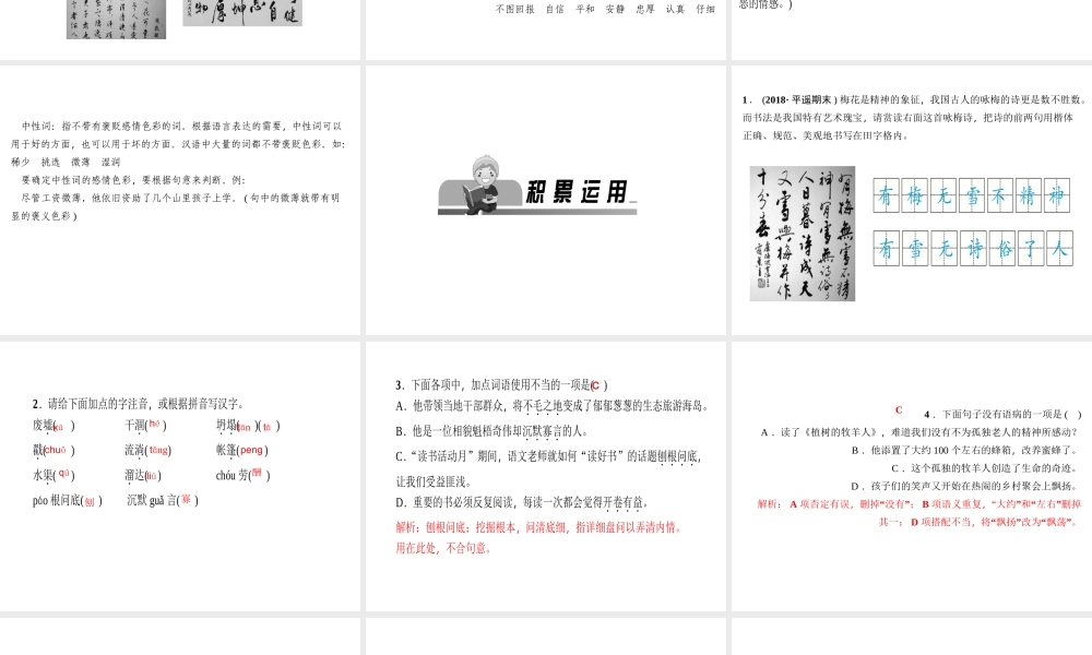 （山西专版）秋七年级语文上册 第四单元 13 植树的牧羊人习题课件 新人教版-新人教版初中七年级上册语文课件