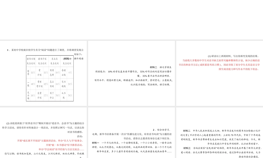（山西专版）秋七年级语文上册 第四单元 综合性学习 少年正是读书时习题课件 新人教版-新人教版初中七年级上册语文课件