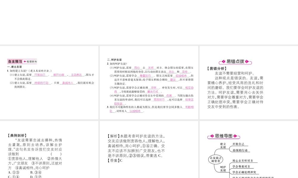 （山西专版）七年级道德与法治上册 第2单元 友谊的天空 第5课 交友的智慧 第1框让友谊之树常青习题课件 新人教版-新人教版初中七年级上册政治课件