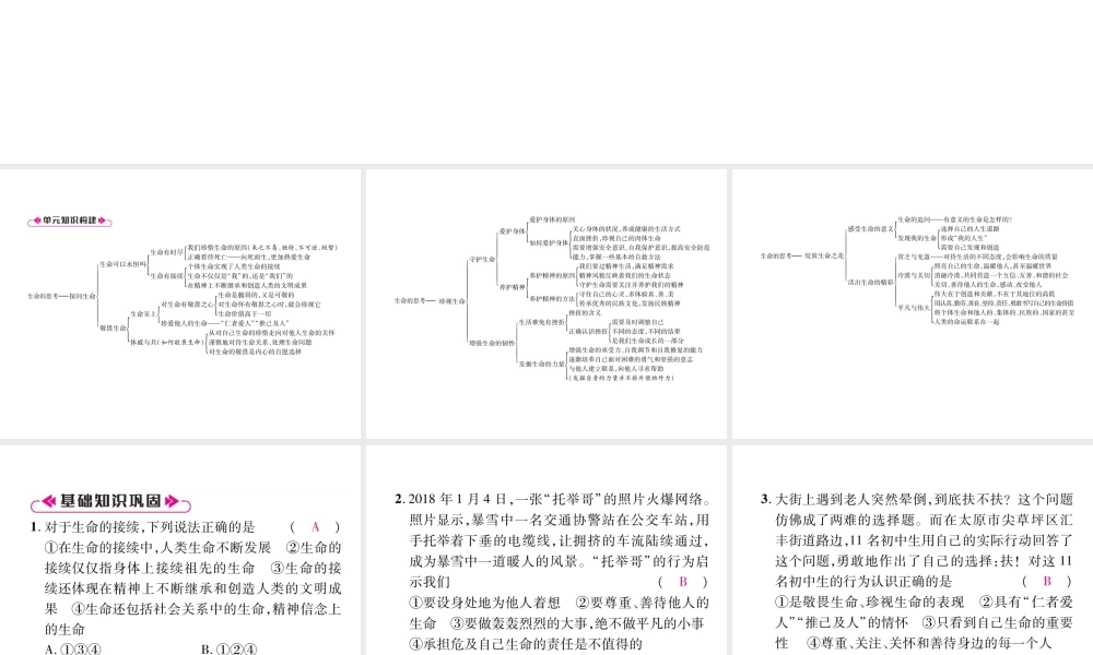 （山西专版）七年级道德与法治上册 第4单元 生命的思考总结提升习题课件 新人教版-新人教版初中七年级上册政治课件