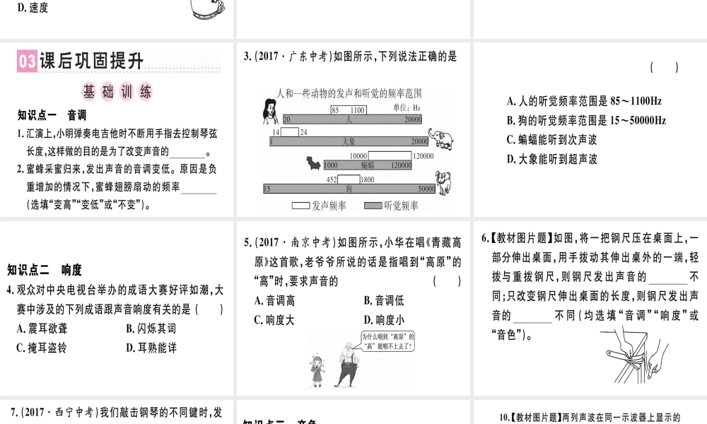 （广东专用）八年级物理上册 第二章 第2节 声音的特性习题课件 （新版）新人教版-（新版）新人教版初中八年级上册物理课件