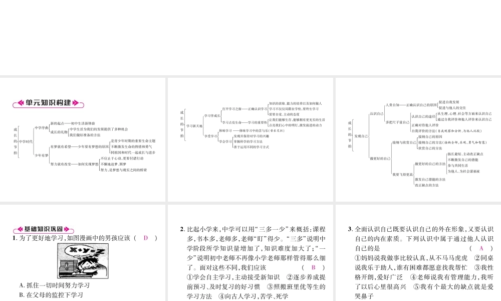 （山西专版）七年级道德与法治上册 第一单元总结提升习题课件 新人教版-新人教版初中七年级上册政治课件