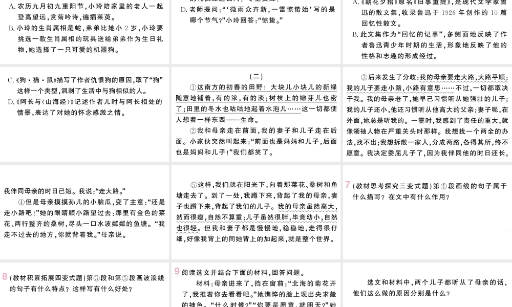 （山西专版）七年级语文上册 第二单元 6 散步课件 新人教版-新人教版初中七年级上册语文课件