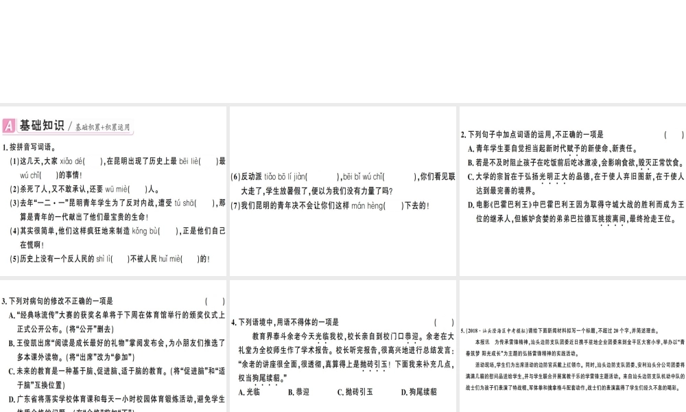 （广东专版）春八年级语文下册 第四单元 13 最后一次讲演习题课件 新人教版-新人教版初中八年级下册语文课件