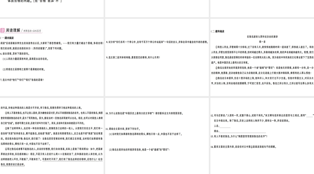 （广东专版）春八年级语文下册 第四单元 13 最后一次讲演习题课件 新人教版-新人教版初中八年级下册语文课件