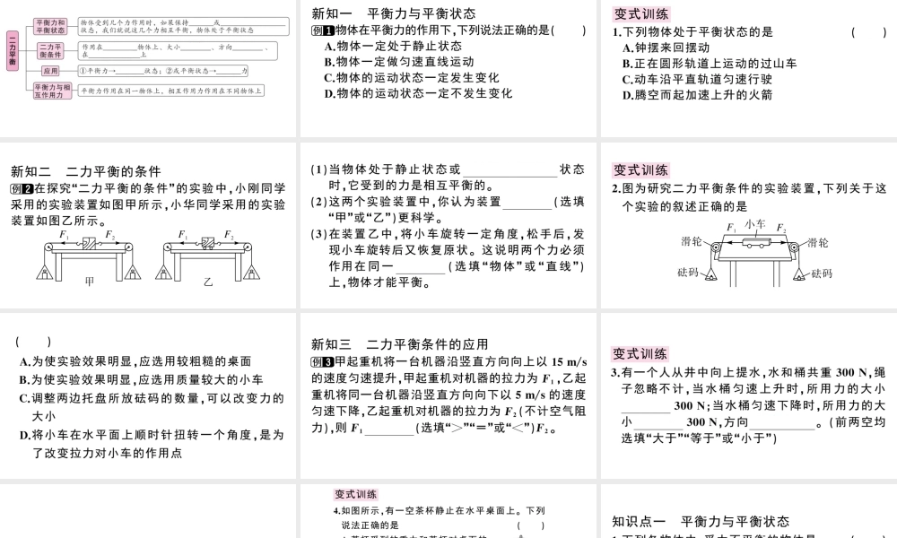 （广东专版）春八年级物理下册 第八章 运动和力 第2节 二力平衡 第1课时 平衡力同步练习课件 （新版）新人教版-（新版）新人教版初中八年级下册物理课件