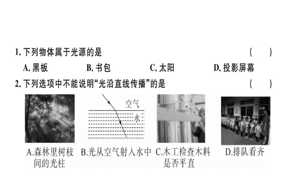 （广东专用）八年级物理上册 第四章 第1节 光的直线传播8分钟小练习课件 （新版）新人教版-（新版）新人教版初中八年级上册物理课件