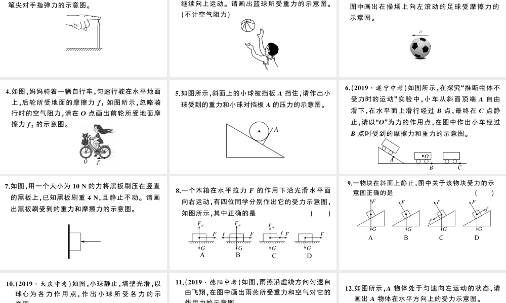 （广东专版）春八年级物理下册 第八章 运动和力 微专题一 力的作图同步练习课件 （新版）新人教版-（新版）新人教版初中八年级下册物理课件