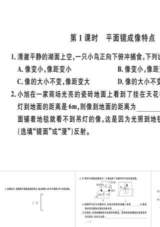 （广东专用）八年级物理上册 第四章 第3节 第1课时 平面镜成像特点8分钟小练习课件 （新版）新人教版-（新版）新人教版初中八年级上册物理课件