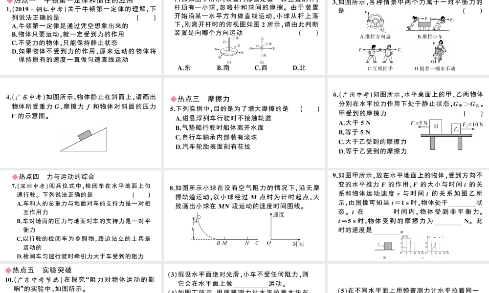 （广东专版）春八年级物理下册 第八章 运动和力小结与复习同步练习课件 （新版）新人教版-（新版）新人教版初中八年级下册物理课件