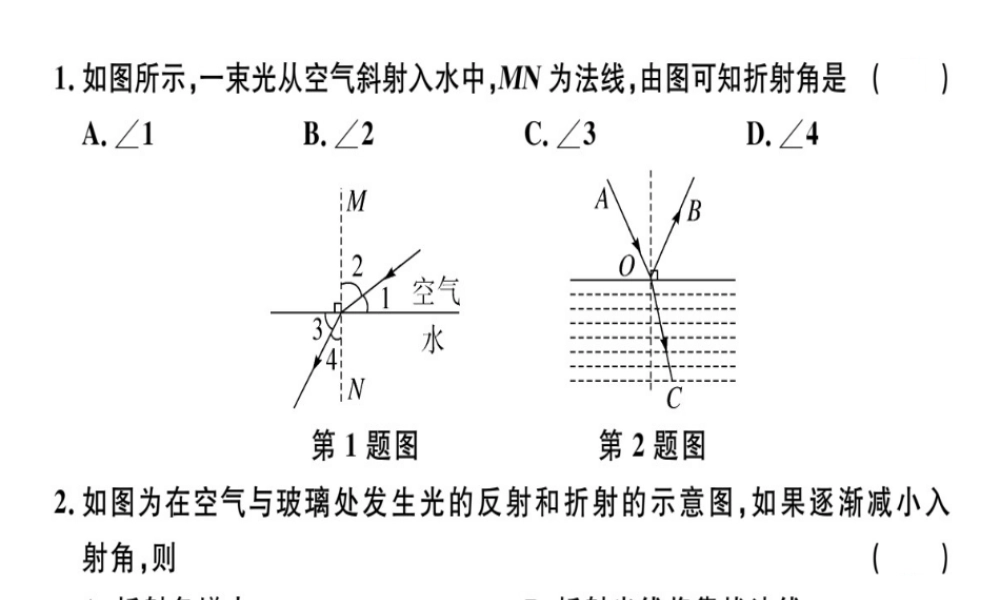 （广东专用）八年级物理上册 第四章 第4节 光的折射8分钟小练习课件 （新版）新人教版-（新版）新人教版初中八年级上册物理课件