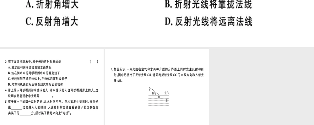 （广东专用）八年级物理上册 第四章 第4节 光的折射8分钟小练习课件 （新版）新人教版-（新版）新人教版初中八年级上册物理课件