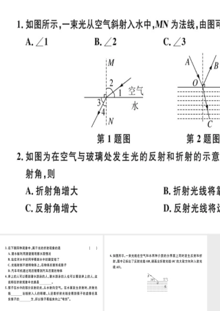 （广东专用）八年级物理上册 第四章 第4节 光的折射8分钟小练习课件 （新版）新人教版-（新版）新人教版初中八年级上册物理课件