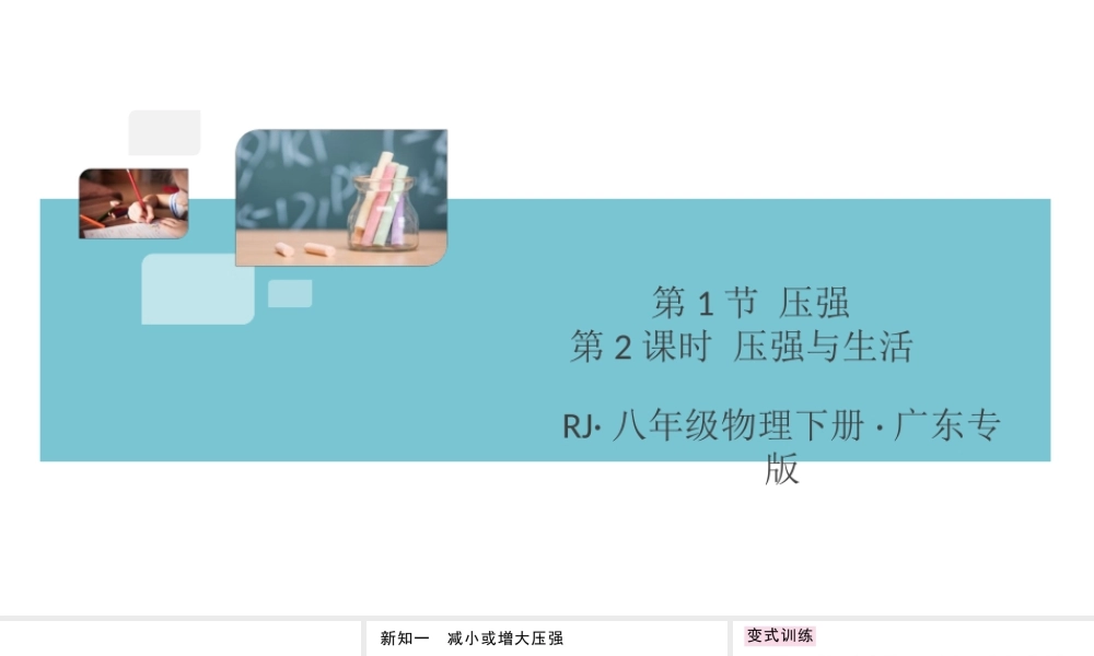 （广东专版）春八年级物理下册 第九章 压强 第1节 压强 第2课时 压强与生活同步练习课件 （新版）新人教版-（新版）新人教版初中八年级下册物理课件