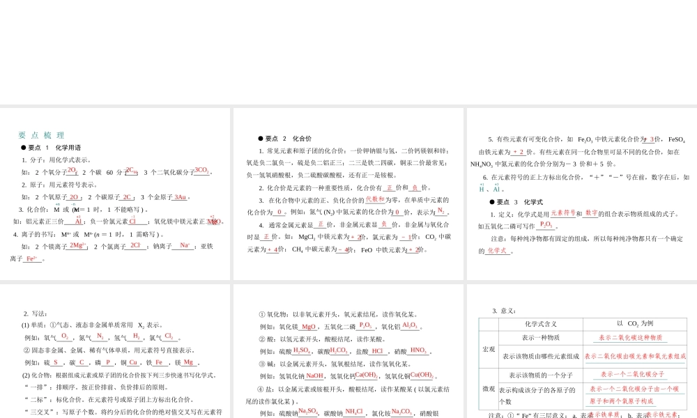 （广东专用）2015年中考化学参考复习 第二部分 第三节 化学用语、化合价和化学式课件