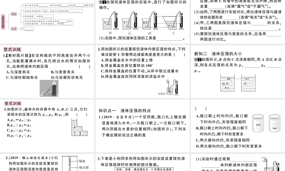 （广东专版）春八年级物理下册 第九章 压强 第2节 液体的压强 第1课时 液体压强的特点与计算同步练习课件 （新版）新人教版-（新版）新人教版初中八年级下册物理课件
