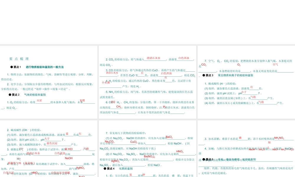 （广东专用）2015年中考化学参考复习 第六部分 专题四 物质的检验与鉴别课件