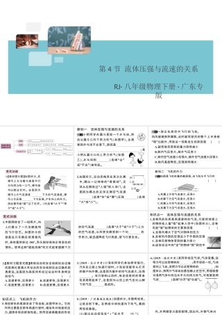 （广东专版）春八年级物理下册 第九章 压强 第4节 流体压强与流速的关系同步练习课件 （新版）新人教版-（新版）新人教版初中八年级下册物理课件