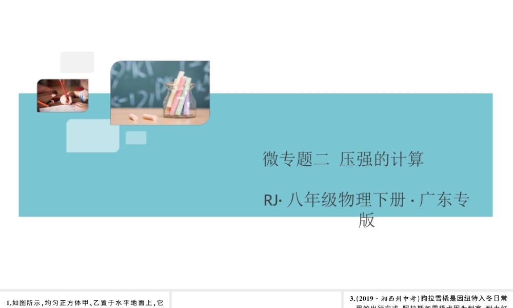 （广东专版）春八年级物理下册 第九章 压强 微专题二 压强的计算同步练习课件 （新版）新人教版-（新版）新人教版初中八年级下册物理课件