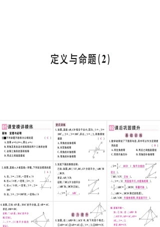 （广东专版）秋八年级数学上册 第七章《平行线的证明》7.2 定义与命题（2）习题讲评课件 （新版）北师大版-（新版）北师大版初中八年级上册数学课件