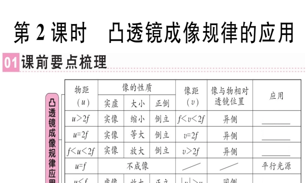 （广东专用）八年级物理上册 第五章 第3节 凸透镜成像的规律（第2课时 凸透镜成像规律的应用）习题课件 （新版）新人教版-（新版）新人教版初中八年级上册物理课件
